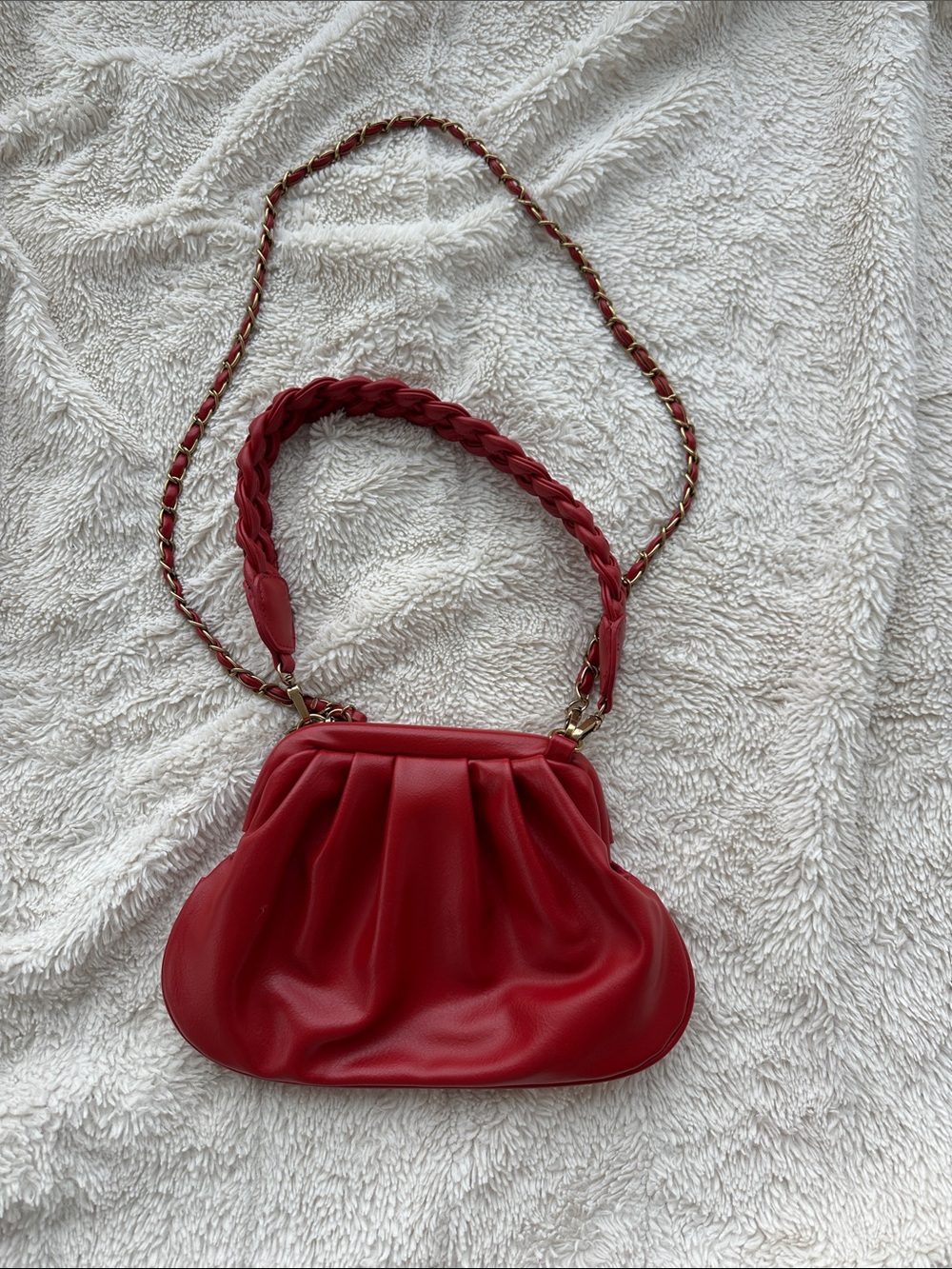 Anthropologie Red Pleated Crossbody Bag with Braided Handle